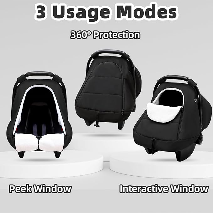 SWESEN Winter Car Seat Covers for Babies, Cozy & Warm Cover, Infant Car Seat Canopy Water Resistant, Universal Cold Weather Shield, Black