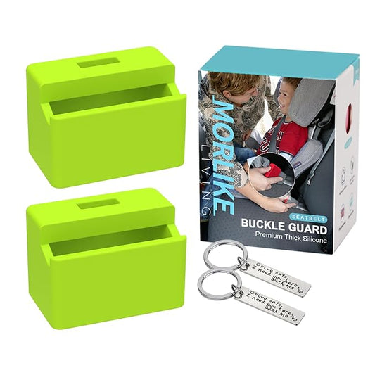 Morlike Silicone Seatbelt Secure Buckle Safety Cover Lock | Keep Children Safe in Car Seat and Prevent Kids from Accidentally Unbuckling | Buckle Guard Fits Almost Vehicles(Green, 2 Pack)
