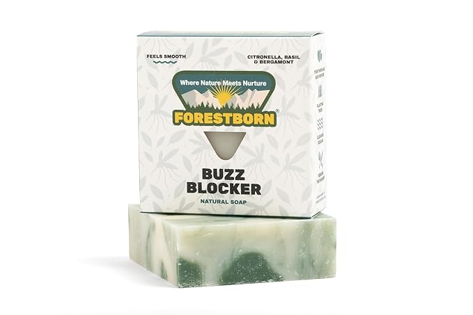FORESTBORN Buzz Blocker All Natural Outdoor Bar Soap, 5 oz – Citronella, Basil & Bergamot Blend | Fresh Skin, Fewer Bites