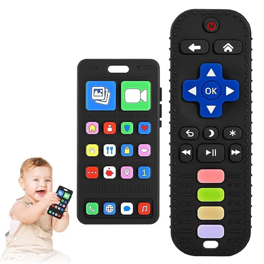 Baby Silicone Teething Toys, Phone and Remote Control Teether Toys for Toddlers 3-18 Months, Boys Girls Babies Teething Toy, Baby Chew Toy, Freezer BPA Free