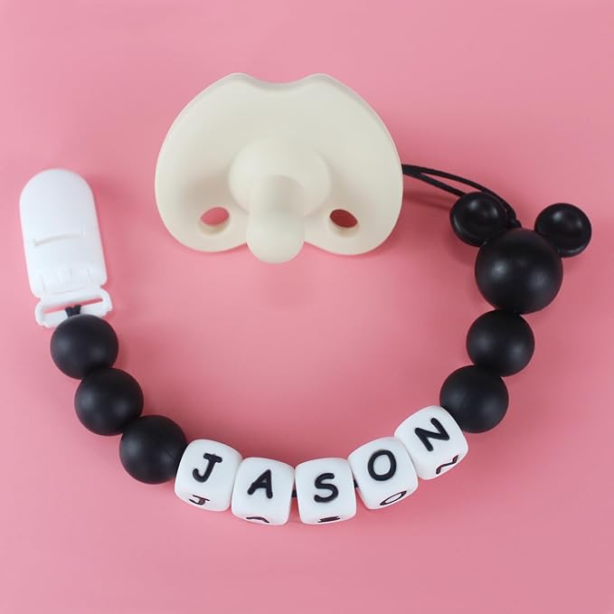 Personalized Pacifier Clip with Name, Customized Pacifier Clip with Name for Baby, Pacifier Holder with Cute Mouse Head