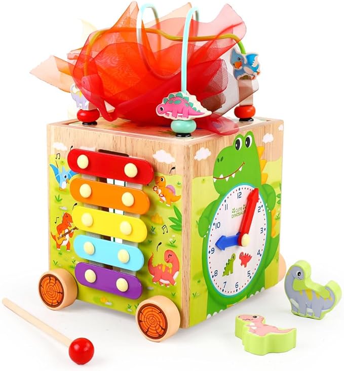JAUNTY Montessori Activity Cube Toys for Toddlers 1 2 3 Years Old, Wooden Sensory Baby Tissue Box Toy for 1 Year Old Girls Boys, Great Educational Toys 1st First Birthday Gift