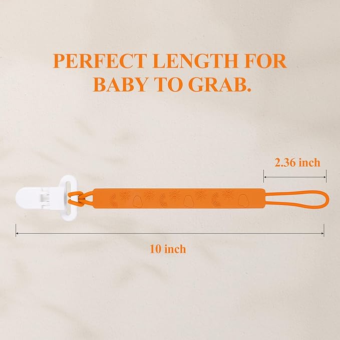 One Piece Design Silicone Pacifier Clip Holder for Baby Boys and Girls,Pack of 4 Flexible Paci Leash,Binky Clips,Newborn Essentials (Sun & Cloud & Rainbow, Yellow)