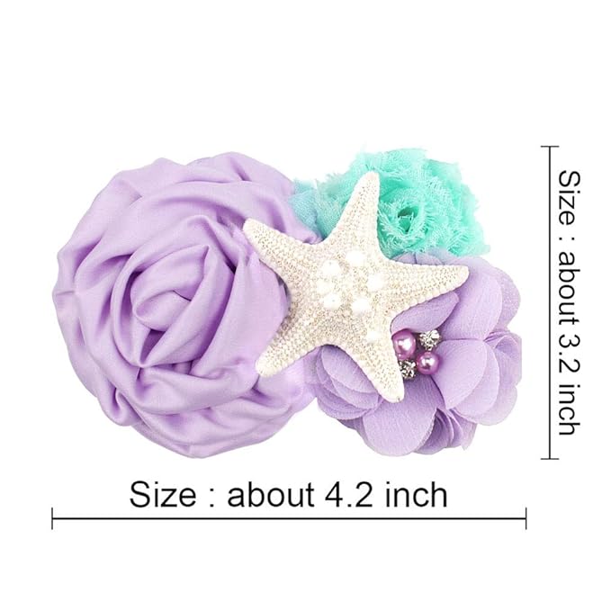 YanJie Girls' Starfish Mermaid Headband with Aqua Lavender Glitter Hair Clip - Newborn Hair Bows for Birthday Party Gift, Mermaid Hair Accessories
