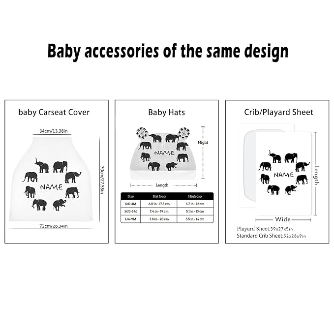 Personalized Elephant Baby Car Seat Covers with Name - Customized Nursing Cover Breastfeeding Scarf, Multi Use Infant Stroller Cover, Carseat Canopy, Shower Gift for Newborn Girls Boys