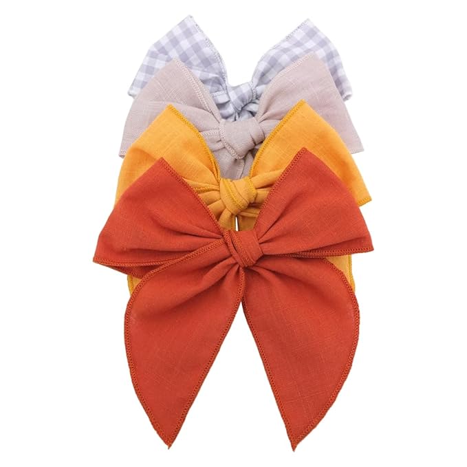 Pack of 4 Gorgeous Fable Bow Hair Clips for Girls Women Linen Hair Bow Alligator Clips Toddler Baby Mom Young Girl Hair Accessories (Rust/Beige)
