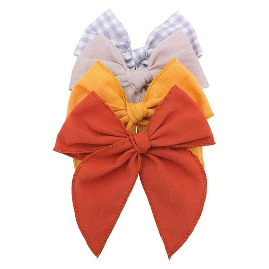 Pack of 4 Gorgeous Fable Bow Hair Clips for Girls Women Linen Hair Bow Alligator Clips Toddler Baby Mom Young Girl Hair Accessories (Rust/Beige)