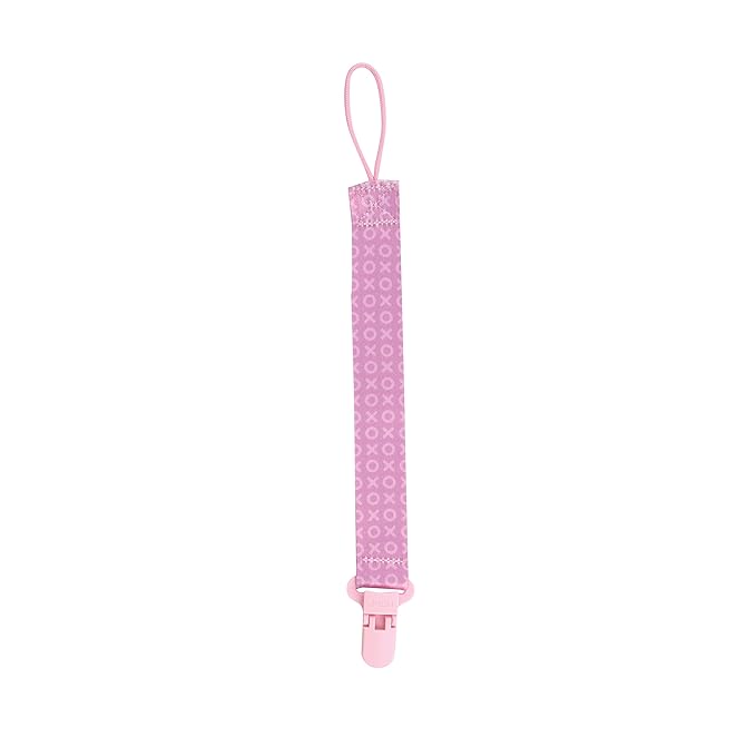 Nuby Pacifinder Baby Pacifier Clip - (2-Pack) - Pacifier Holder Clip with Convenient Hook Loop - Green Dots and Pink XOs