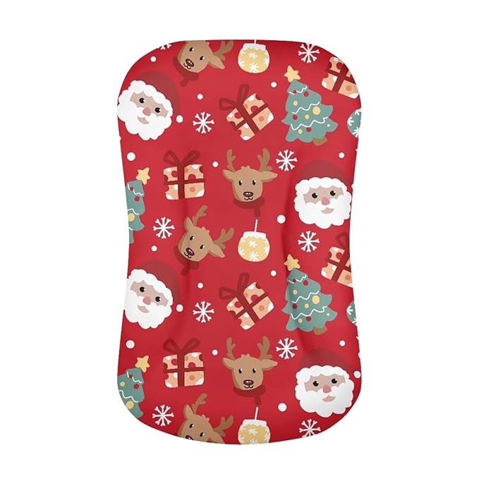 Santa Claus Reindeer Baby Lounger Cover Soft & Breathable Newborn Nest Backup Cover for Baby Girls Portable Infant Lounger Protector, Christmas