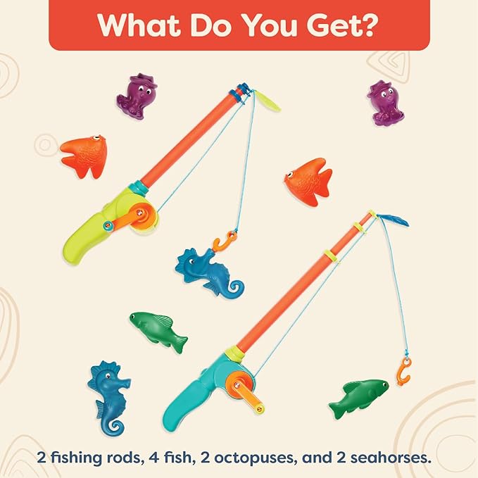 B. toys – Little Fisher's Kit Magnetic Fishing Playset – 2 Rods & 8 Color – Changing Sea Animals for Pool, Tub Play – Educational Toddler Toys for Hand – Eye Coordination – 3+ Years