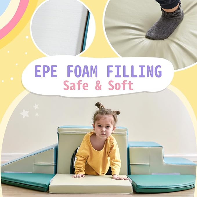 9 Piece Soft Climb and Crawl Activity Playset, Soft Foam Tunnel Climber, Indoor Active Playset for Crawling and Sliding