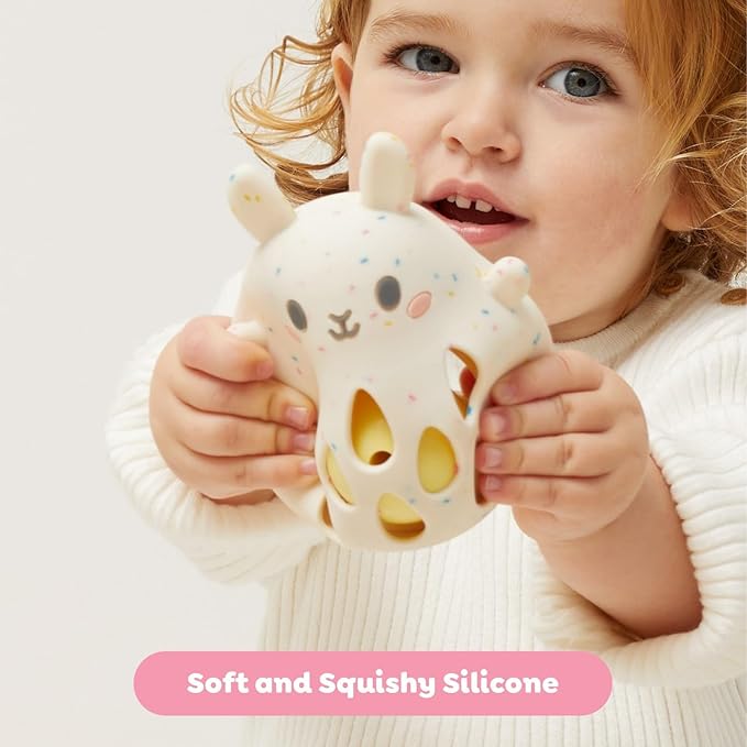 Tiger Tribe Bunny Silicone Baby Rattle - Soft BPA-Free Food-Grade Silicone with Gentle Sound, Easy Grip Sensory Toy for Infants Newborns 0-2 Years
