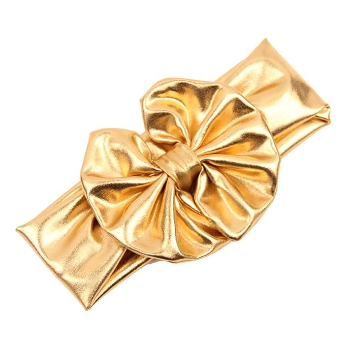 JustMyDress Baby Girls Bronzing Gilding Headband Floppy Metallic Messy Big Bows HeadWrap JA61 (Gold)