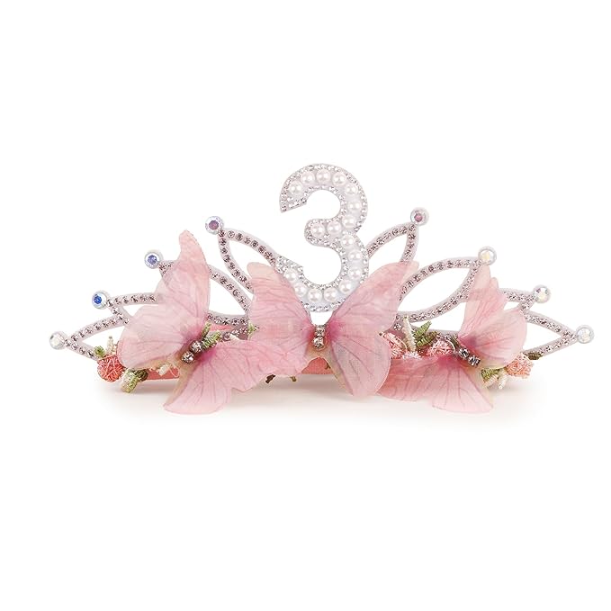 cherrboll Baby Girl Birthday Crown Floral Headband, Soft Flower Head Wrap Tiara Hairband for 1-3 Years Old Toddlers Kids 3rd Birthday Party Dress Photo Decoration
