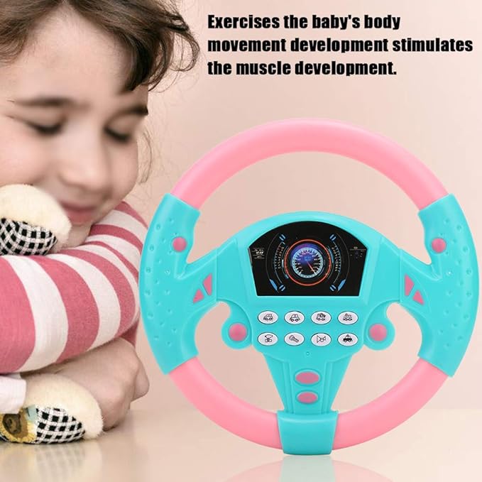 Steering Wheel Tool, Eco-Friendly Children Steering Wheel, Durable Someth Healthy Plastic Non-Toxic for 4-6 Years Old Infant Sense of Music Baby(Pink Blue)