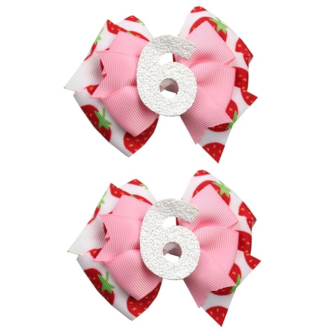Birthday Hair Bow for Baby Girls - 2Pcs Pink Sprinkle Hair Clips for 6th Birthday Glitter Ice Cream Baby Bow Party Decorations for Girls Toddlers Hair Accessories