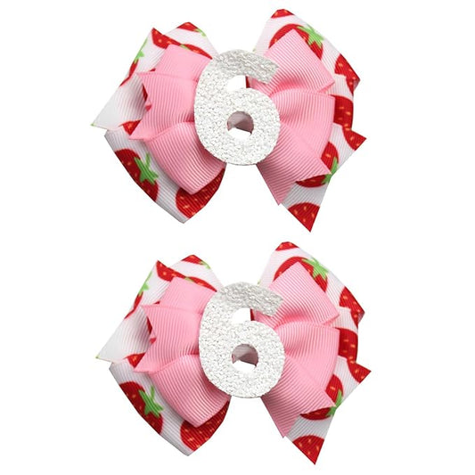 Birthday Hair Bow for Baby Girls - 2Pcs Pink Sprinkle Hair Clips for 6th Birthday Glitter Ice Cream Baby Bow Party Decorations for Girls Toddlers Hair Accessories