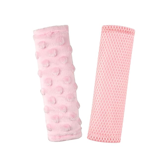 Baby Car Seat Strap Pads, Car Seat Strap Shoulder Covers for Baby Infant Toddler, Double-Sided Car Seat Belt Covers for Stroller/Pushchair/Baby Swing, Soft Flannel & Mesh, Pink