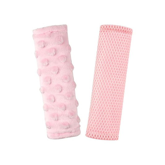 Baby Car Seat Strap Pads, Car Seat Strap Shoulder Covers for Baby Infant Toddler, Double-Sided Car Seat Belt Covers for Stroller/Pushchair/Baby Swing, Soft Flannel & Mesh, Pink