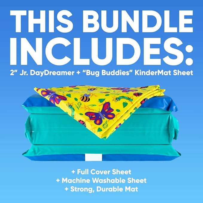 KinderMat 2" Jr. Daydreamer 2" x 19" x 44", 2 inches Thick, 4-Section Rest Mat, Blue/Teal, Great for School, Daycare, Travel, and Home, 100% Made in USA
