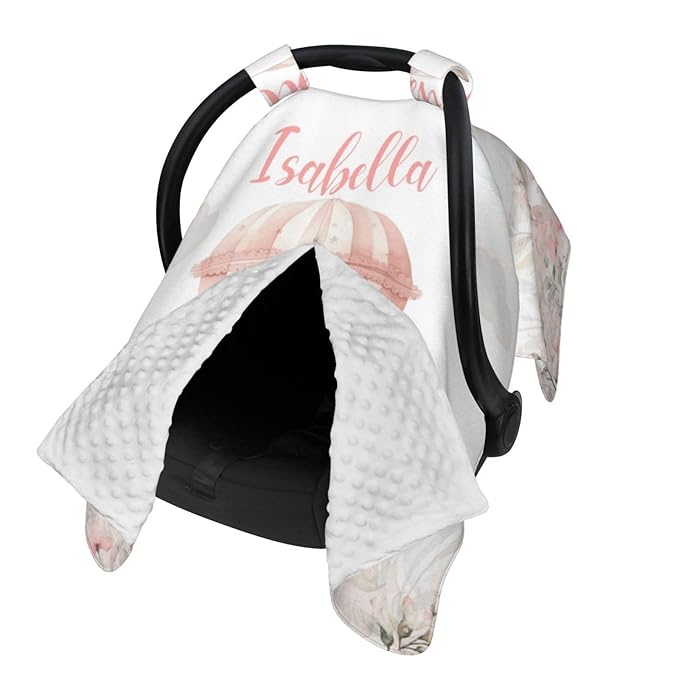 Hot Air Balloon Baby Car Seat Cover with Custom Name – Multipurpose Nursing Cover, Stroller Cover, Breastfeeding Privacy Canopy – Soft Breathable Blanket for Girls, Shower Gift