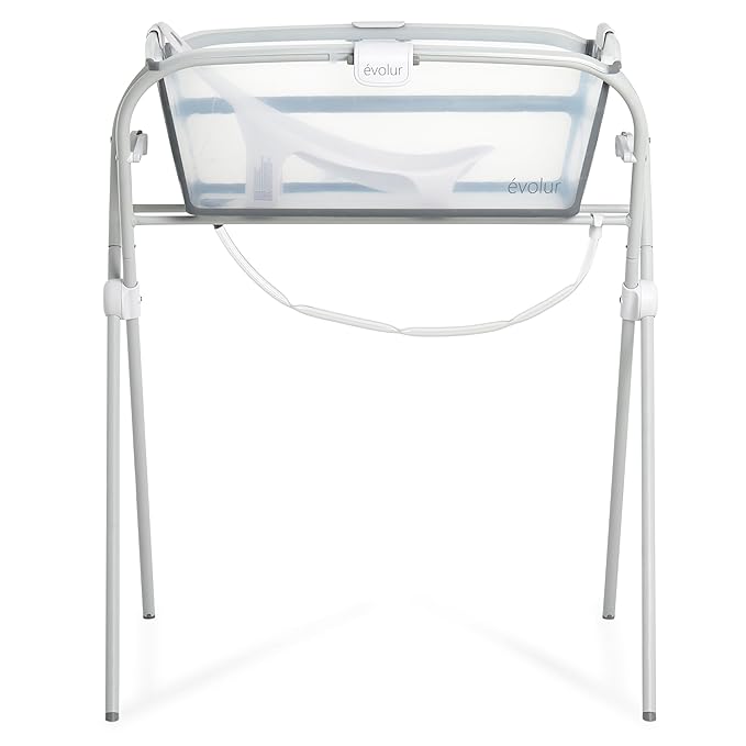 Evolur Supple Baby Spa Set with Infant Bathtub, Hammock Support Seat & Metal Frame, Newborn Tub for 0–12 Months, Complete Baby Care Essentials Gift Set for New Parents, White
