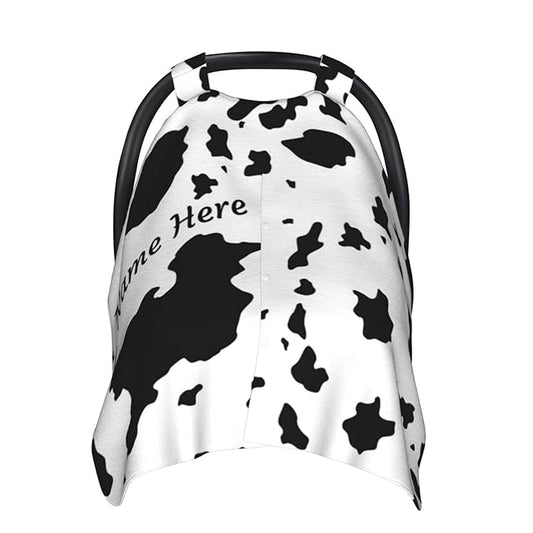 Personalized Cow Baby Car Seat Canopy for Babies with Name, Custom Car Seat Covers Boys Girls, Peekaboo Opening Minky Nursing Breastfeeding Cover Infant Car Seat Canopies for Newborn