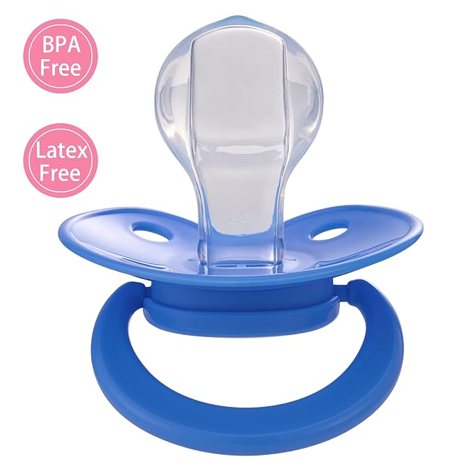 Adult Sized Pacifier Bigshield : Replacement Silicone Paci Big Teat for Anxiety Release - Orthodontic Binky Taken Apart and Re-Assembled Blue