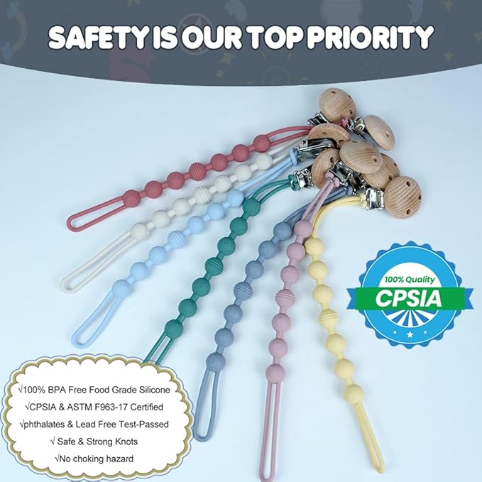 Pacifier Clip for Boys Girls - MORIBOX 5 Pack Paci Clip Soothie Baby Binky Holder for Shower Birthday Gift (5 Packs - 1)
