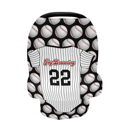Personalized Baby Car Seat Cover for Babies, Custom Name Baby Car Seats Canopy for Boys Girls, Nursing Breastfeeding Stroller Covers for Infant Newborn, Shower Gift for Baby (Sports Baseball)