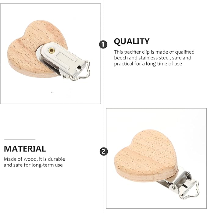 Garneck 6Pcs Natural Wood Suspender Pacifier Clips Cute Beech Wooden Animal Shape Clips Charm DIY Beading Pacifier Chain Accessory (Mixed Style)