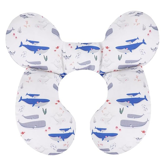 KAKIBLIN Baby Travel Pillow,Upgraded Baby Neck Pillows for Car Seat,Support Pillow,Infant Pillows for Head and Neck,Newborn Head Support for Car Seat,Stroller, Pushchair (Whale)