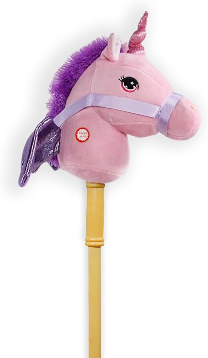 Ponyland: Music Stick Animal - Pink Unicorn - Music Button, Sturdy Two-Piece Stick W/Colorful Soft Plush Animal Head, Pretend Play Toy, Kids Ages 3+