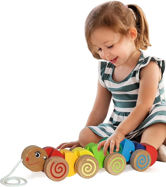 Eichhorn 100003447 Nachziehtier-100003446 Pull-Along Caterpillar with Movement, 32 cm Long, Beech Wood, Colourful
