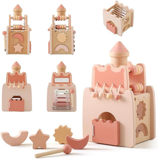 Wooden Montessori Activity Cube for Preschoolers 3-5 Multi-Sensory Learning Toy, Educational and Screen-Free Birthday for Kids