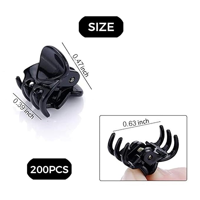 200PCS Tiny Hair Clips for Girl,Mini Claw Clips for Women, 1cm Black Plastic Mini Claw Clips for Babies, Hair Accessories for Women,Non Slip Pins Hair Clamps,Designed for Thin Or Thick Hair,Good Gift