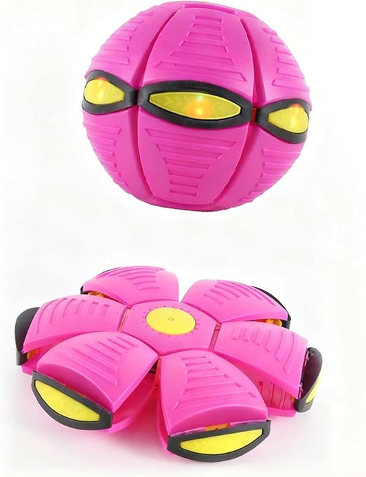 Magic Deformation Ball, Kids Bouncy Ball, Interactive Flying Saucer Pop-Up Toy, Parent-Child Interactive Red Bounce Ball, Collapsible Delay Frisbee Disc Toy with 6 Lights