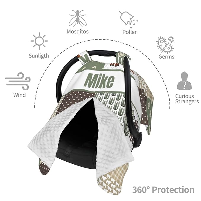 Custom Baby Car Seat Canopy with Name, Personalized High Land Cow Baby Car Seats Covers for Baby Boy, Opening Minky Nursing Breastfeeding Cover for Infant, Carseat Canopies for Newborn