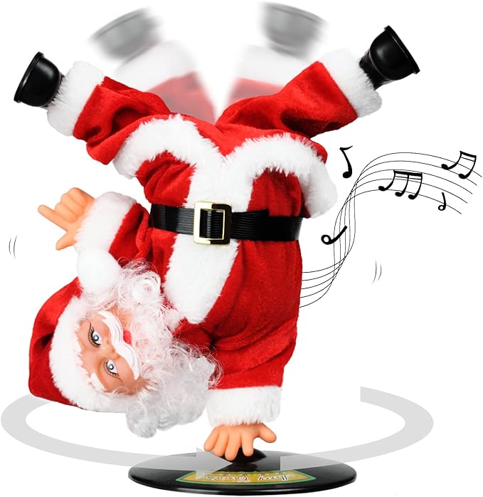 Gfilay Inverted Rotating Dancing and Singing Santa Claus Plush Toy,Electric Santa Animated Christmas Decorations for Kids
