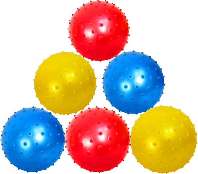 AppleRound 6-Pack of 7-inch Knobby Balls with 1 Air Pump - Fun Sensory Toy for Babies and Toddles, Party Favors, Inflatable Bouncy Balls