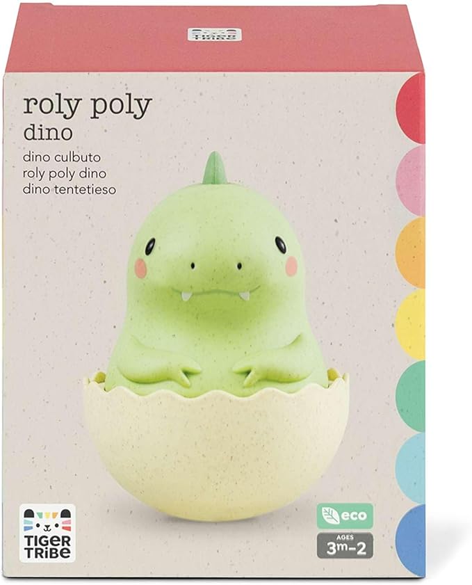 Tiger Tribe: Roly Poly - Dino - Wobbling Tummy Time Toy, Soothing Sensory Play, Gentle Tinkling Sound, Eco Bioplastic, Baby-Infant-Toddler 3mos - 2yrs