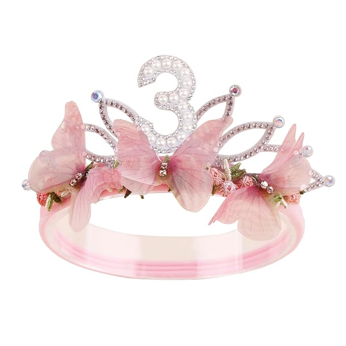 cherrboll Baby Girl Birthday Crown Floral Headband, Soft Flower Head Wrap Tiara Hairband for 1-3 Years Old Toddlers Kids 3rd Birthday Party Dress Photo Decoration