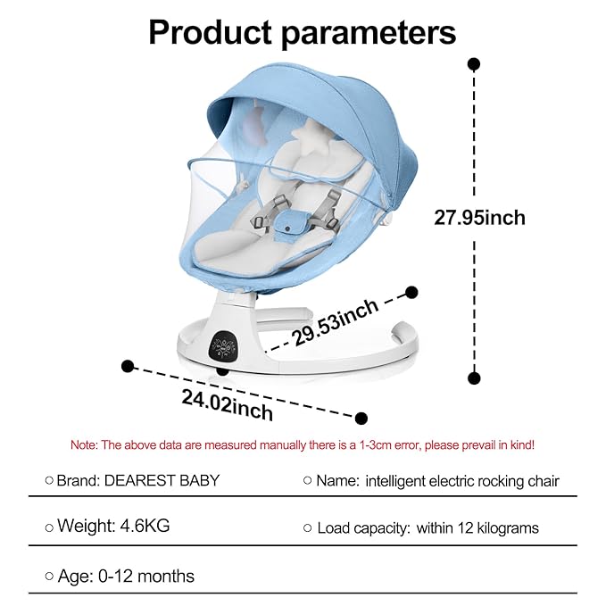 Baby Swing 3 in 1 Multifunctional Infant Rocker, Portable with Remote Control, 5-Point Seat Belt, 5 Auto Rocking, 3 Speed Timer, Electric with Music (0-12 Months) (Blue)
