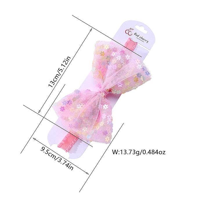 Bow Lace Headband for Baby Girls, Cute Bow Knot Hairband Pearl Elastic Headwrap for Newborn Infant Toddlers (Pink)