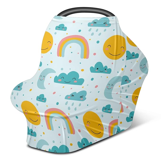 Baby Car Seat Stroller Covers Sun Moon Cloud Rainbow Nursing Cover Breastfeeding Scarf Soft Breathable Stretchy Coverage Carseat Canopy Cover for Boys and Girls Soft Breathable Multi Use