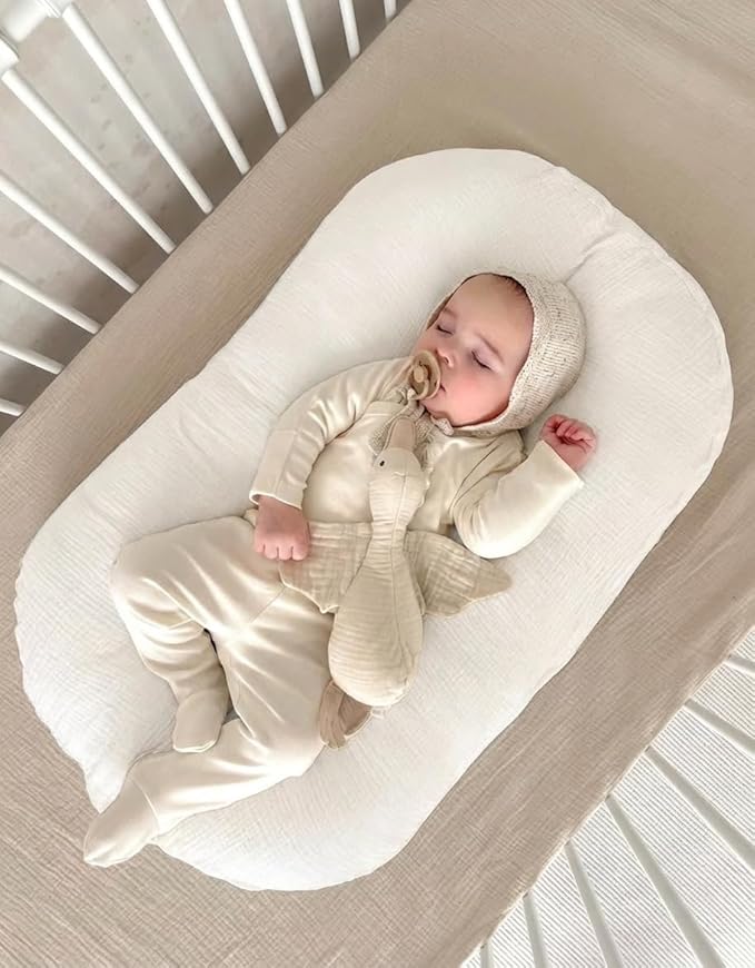 Muslin Baby Lounger Cover 2 Pack, Soft Breathable Newborn Lounger Pillow Cover for Boys Girls Infant (White & White)