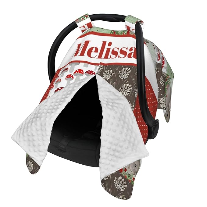 Personalized Baby Car Seat Canopy for Babies with Name, Custom Car Seat Covers for Boys Girls, Mushroom Nursing Breastfeeding Stroller Cover Infant Carseat Canopies for Newborn