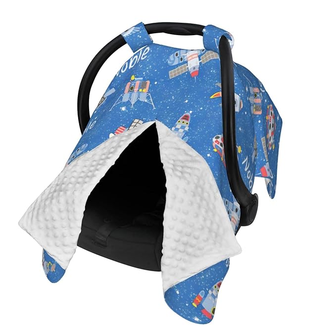 Personalized Baby Car Seat Canopy for Babies with Name, Custom Space Stroller Car Seat Covers for Boys Girls, Nursing Carseat Cover for Breastfeeding, Car Seat Canopies for Infant Newborn
