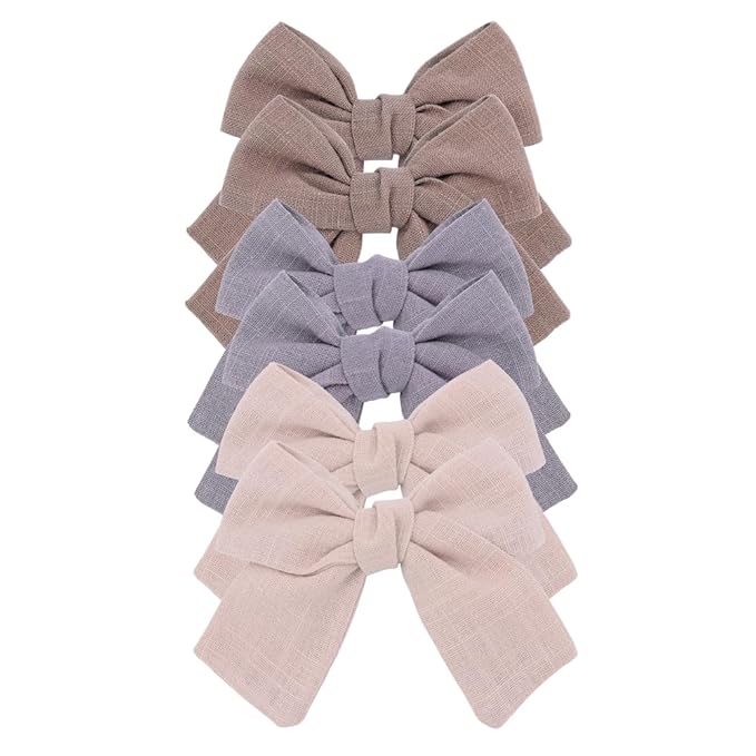 Cute Bow Hair Clips for Baby Girl Kids Pigtail Bangs 3.2" Sailor Bows Alligator Clip Hair Accessories (Beige/Natural/Silver)