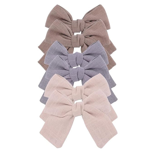 Cute Bow Hair Clips for Baby Girl Kids Pigtail Bangs 3.2" Sailor Bows Alligator Clip Hair Accessories (Beige/Natural/Silver)